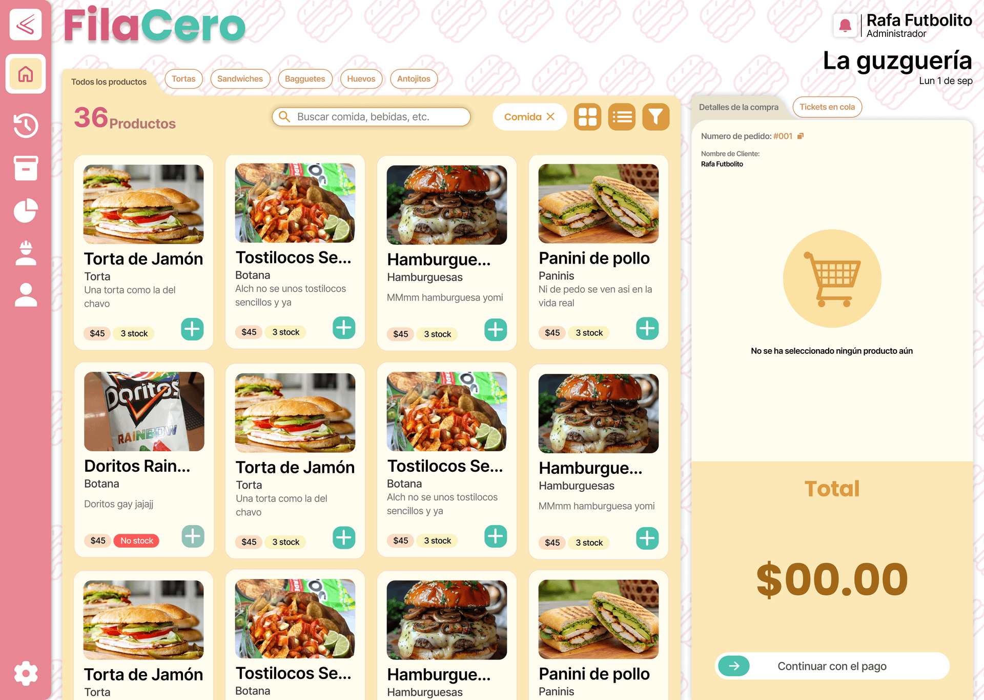 Vista previa del POS FilaCero mostrando la pantalla de ordenar